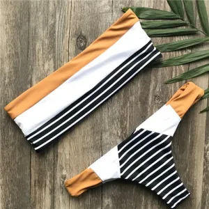 2020 New Sexy Bikinis Women Swimsuit Low Waist Bathing Suits Swim Off Shoulder Bikini Set Swimwear Hollow Out Top Bandeau Bikini