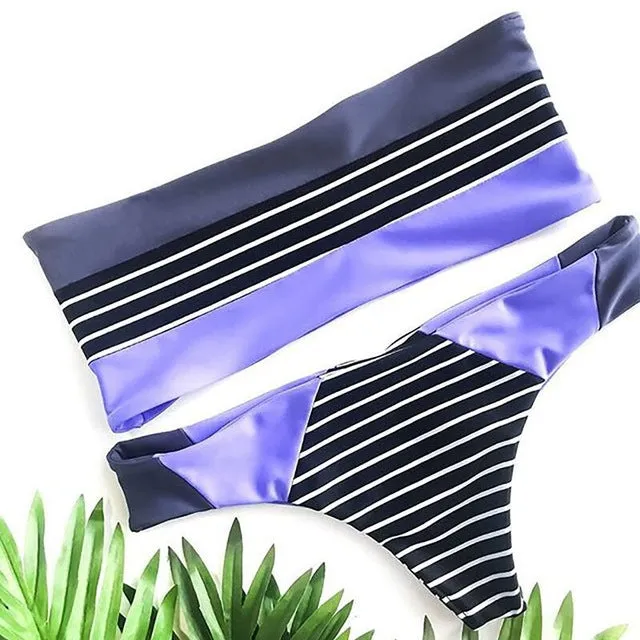 2020 New Sexy Bikinis Women Swimsuit Low Waist Bathing Suits Swim Off Shoulder Bikini Set Swimwear Hollow Out Top Bandeau Bikini