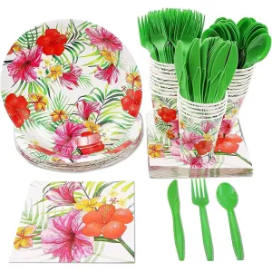 24 Set Hawaiian Dinnerware Party Supplies for Birthday Event Summer