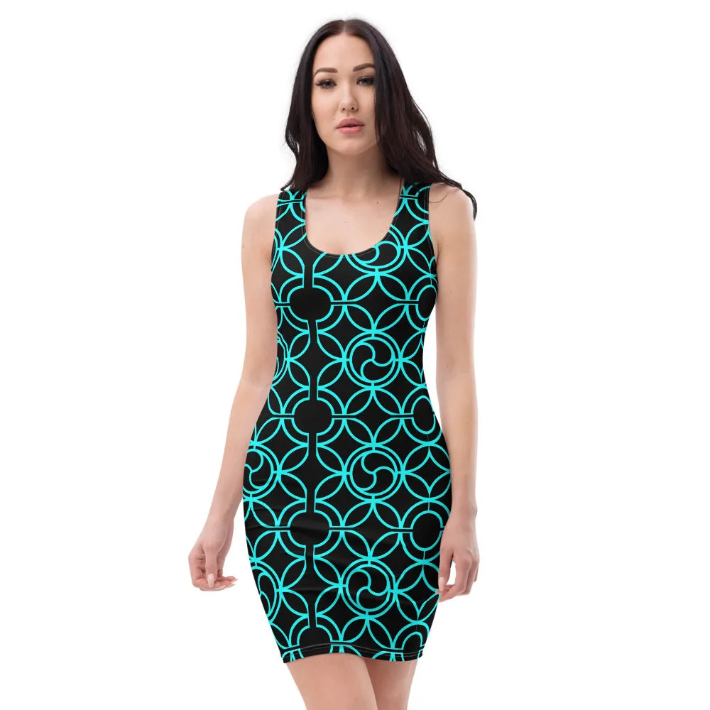 70s Psychedelic Tank Dress - Turquoise