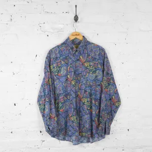 90s Patterned Long Sleeve Shirt - Purple - L