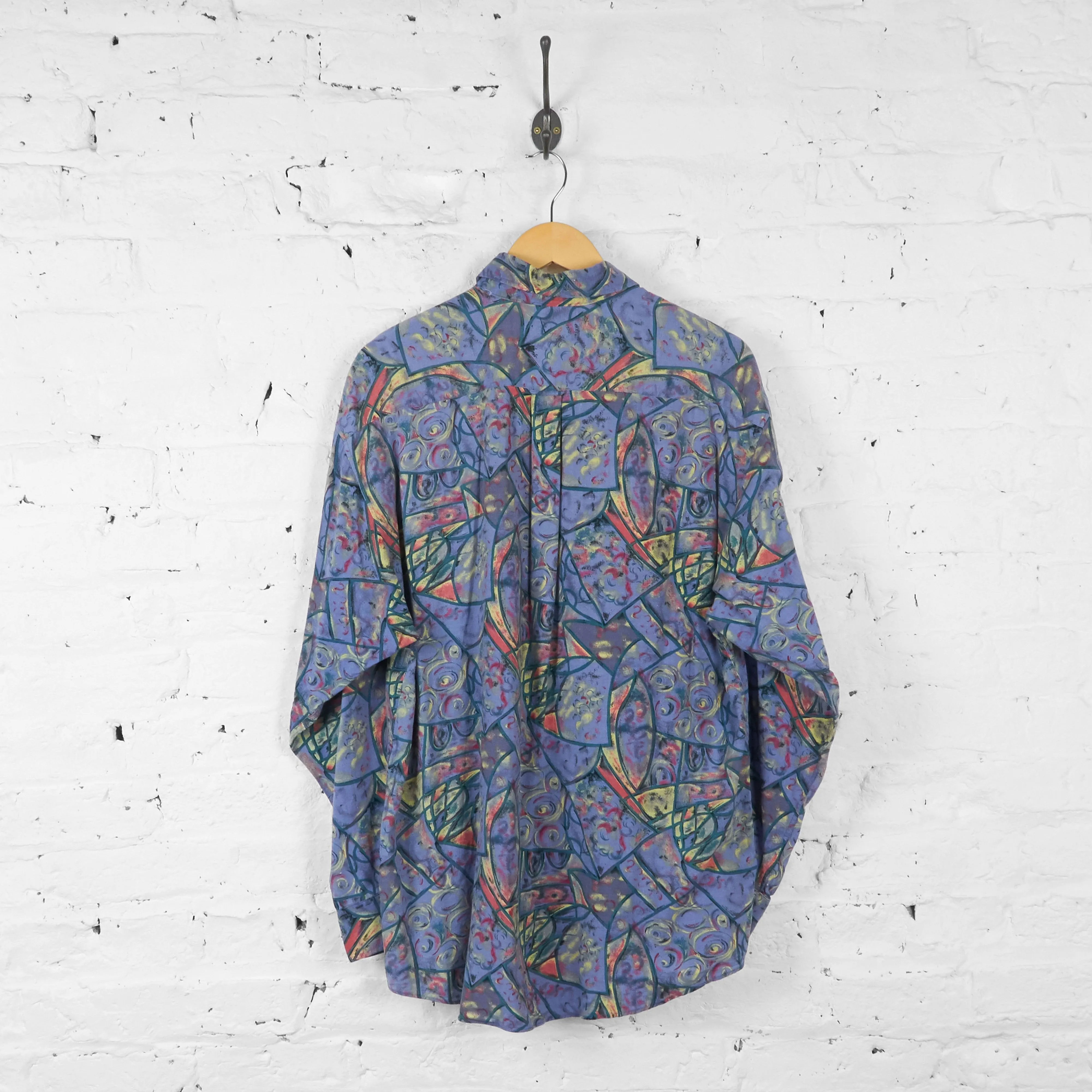 90s Patterned Long Sleeve Shirt - Purple - L