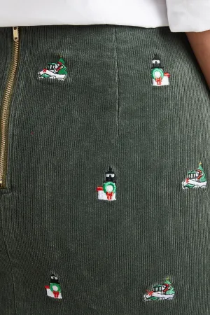Ali Skirt Corduroy Olive with Santa Boat & Lighthouse