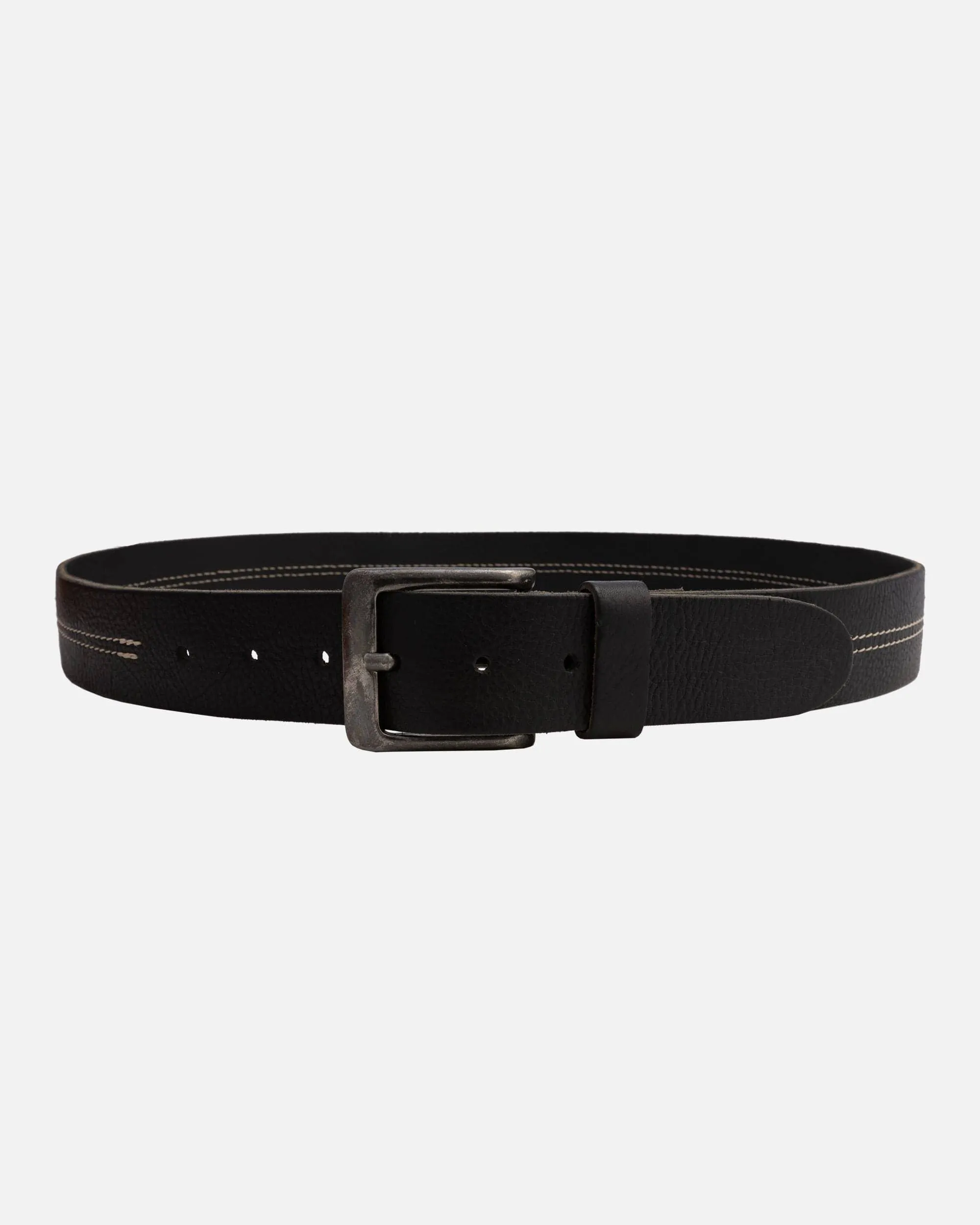 Aren Center Stitched Leather Belt | Black