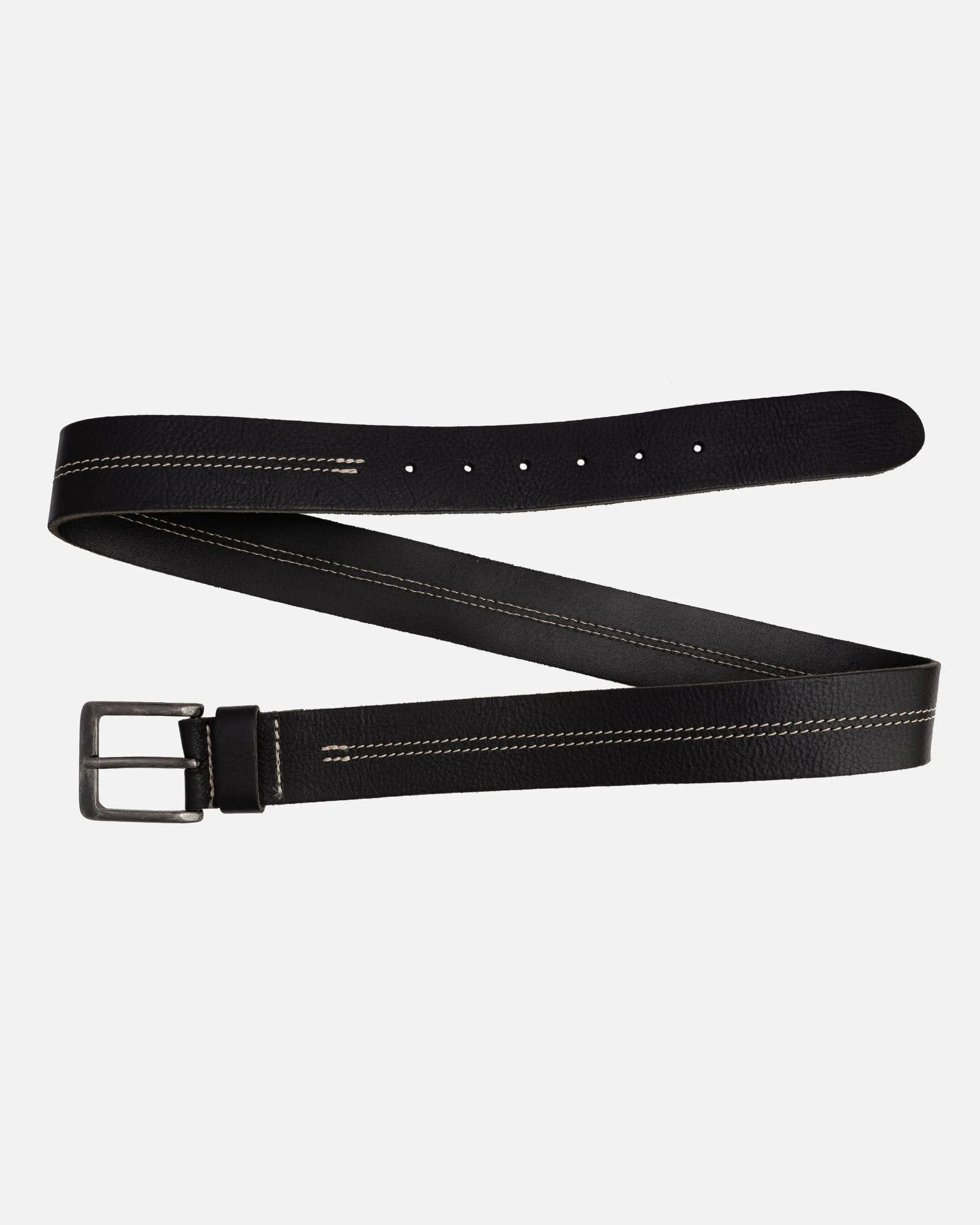 Aren Center Stitched Leather Belt | Black