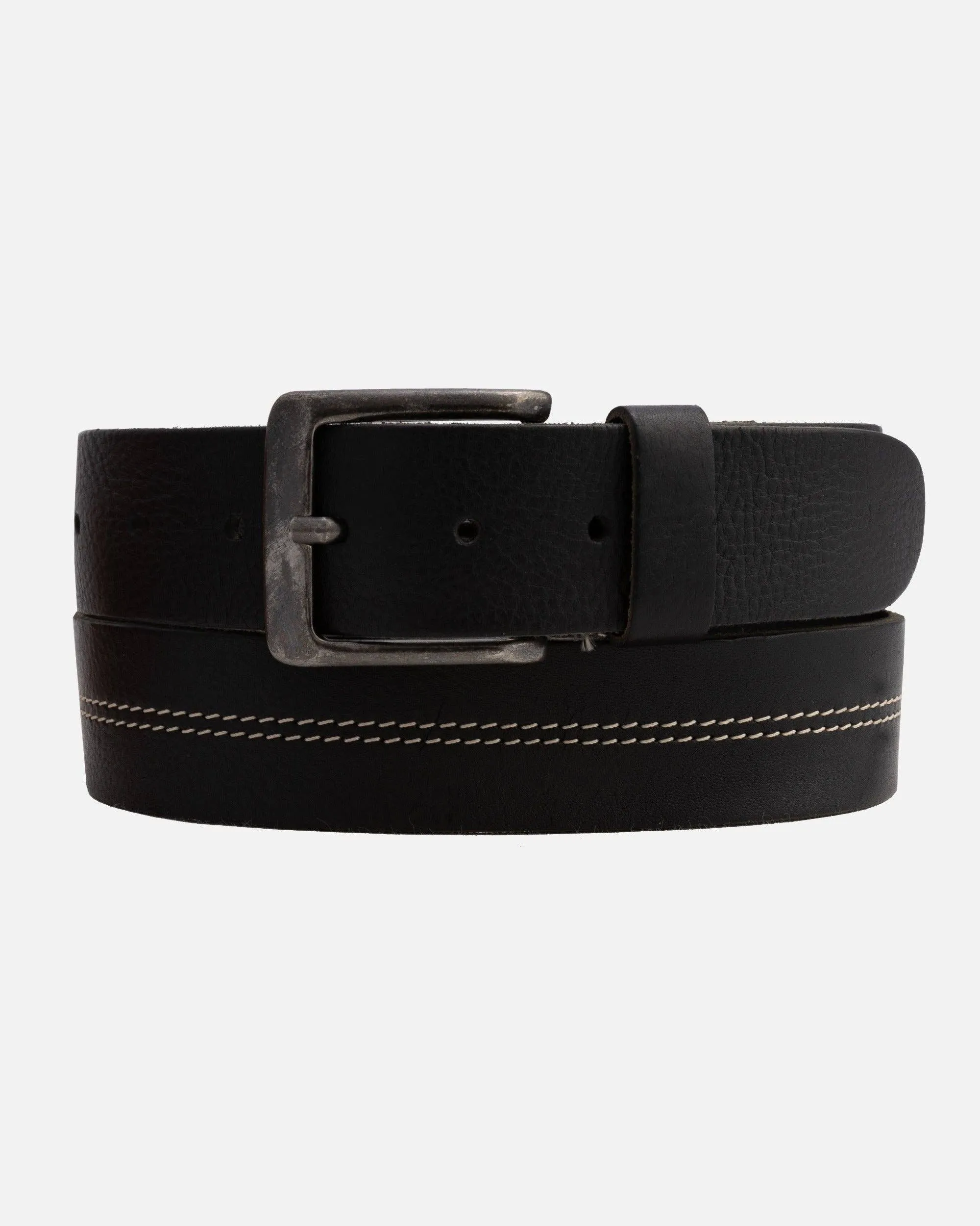 Aren Center Stitched Leather Belt | Black