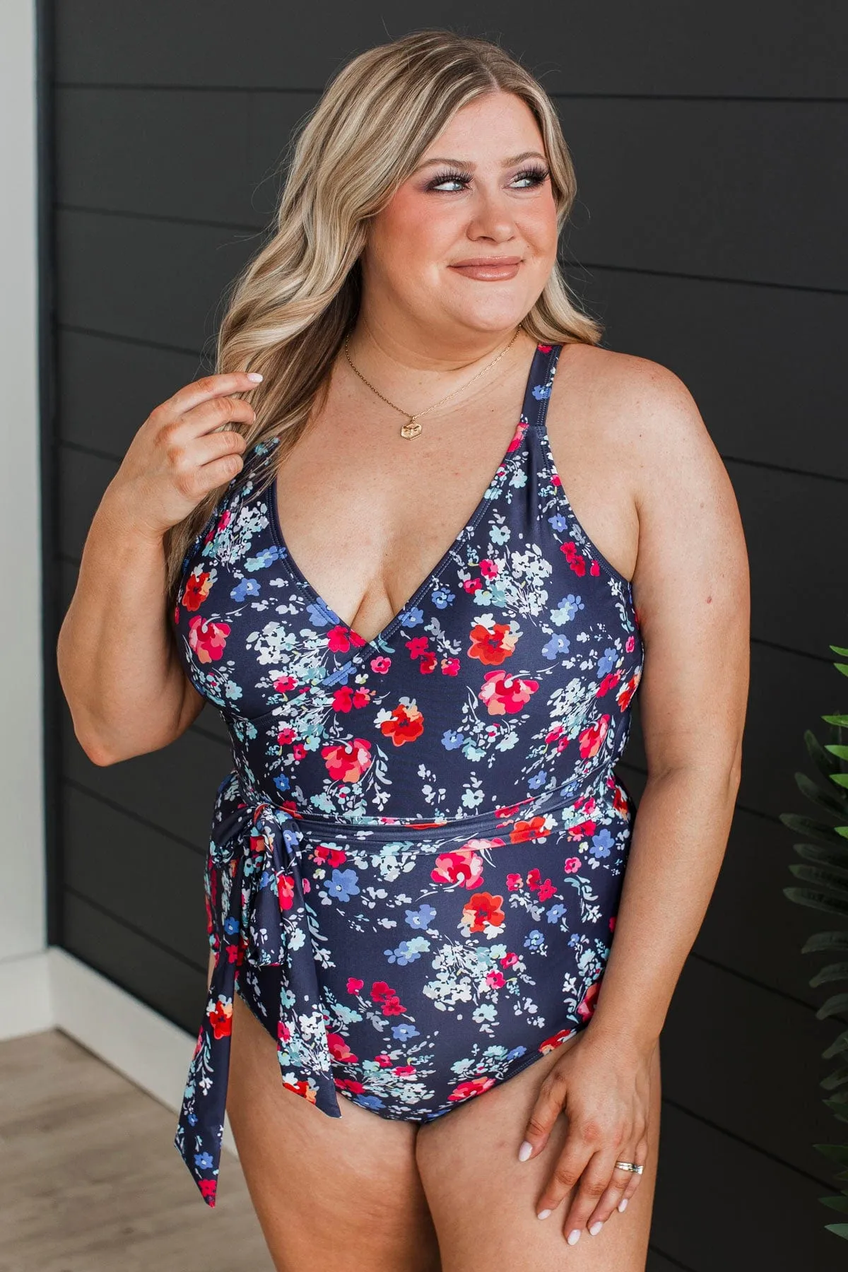Beach Party One-Piece Swimsuit- Navy Floral