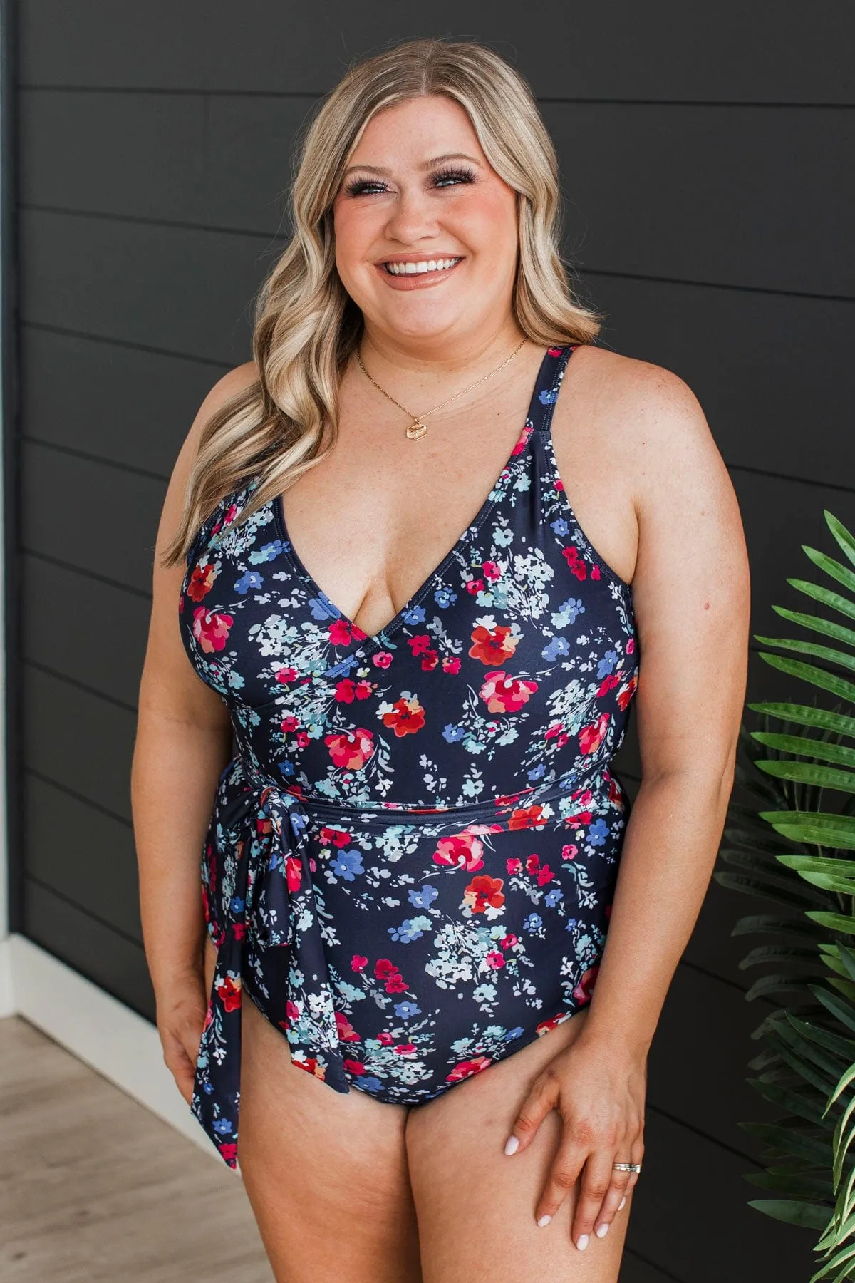 Beach Party One-Piece Swimsuit- Navy Floral
