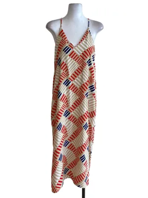 Beige Line Patterned Dress