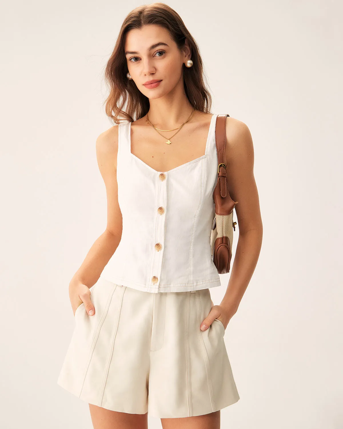 Beige Striped Pocket Shorts