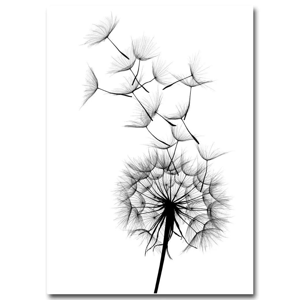 Black White Deer Dandelion Wall Art
