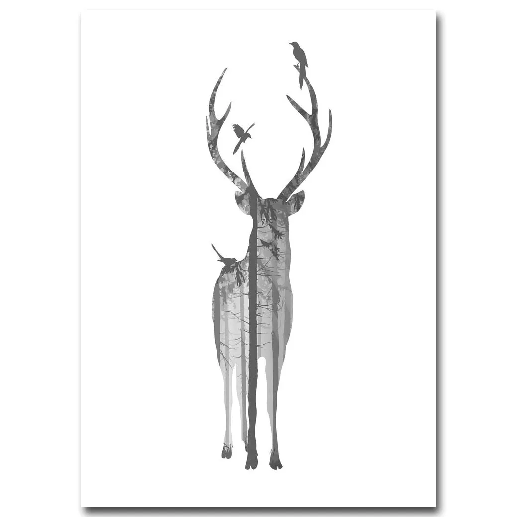 Black White Deer Dandelion Wall Art