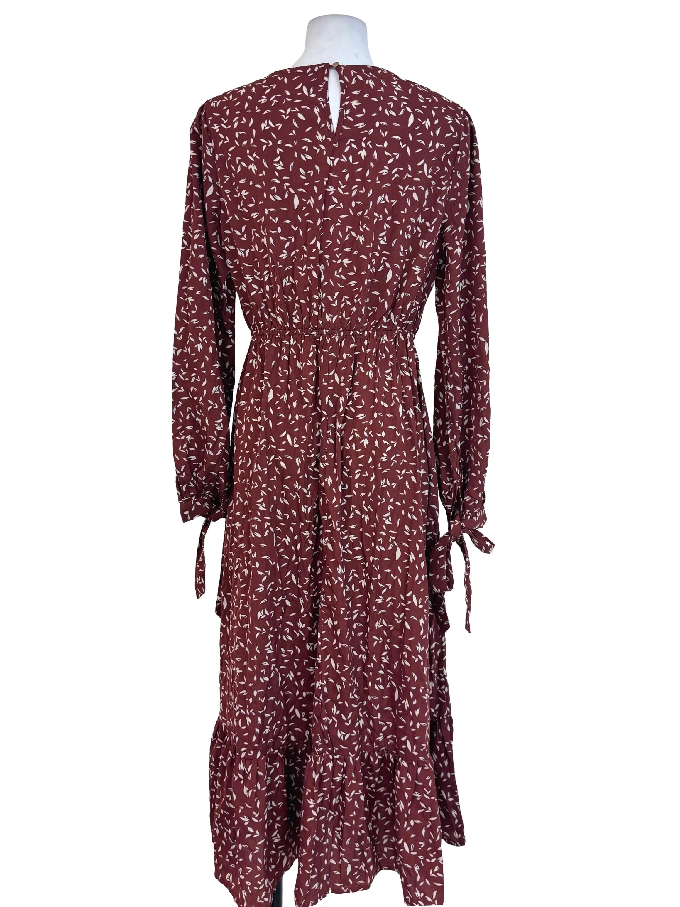 Brown Leaves Patterned Dress