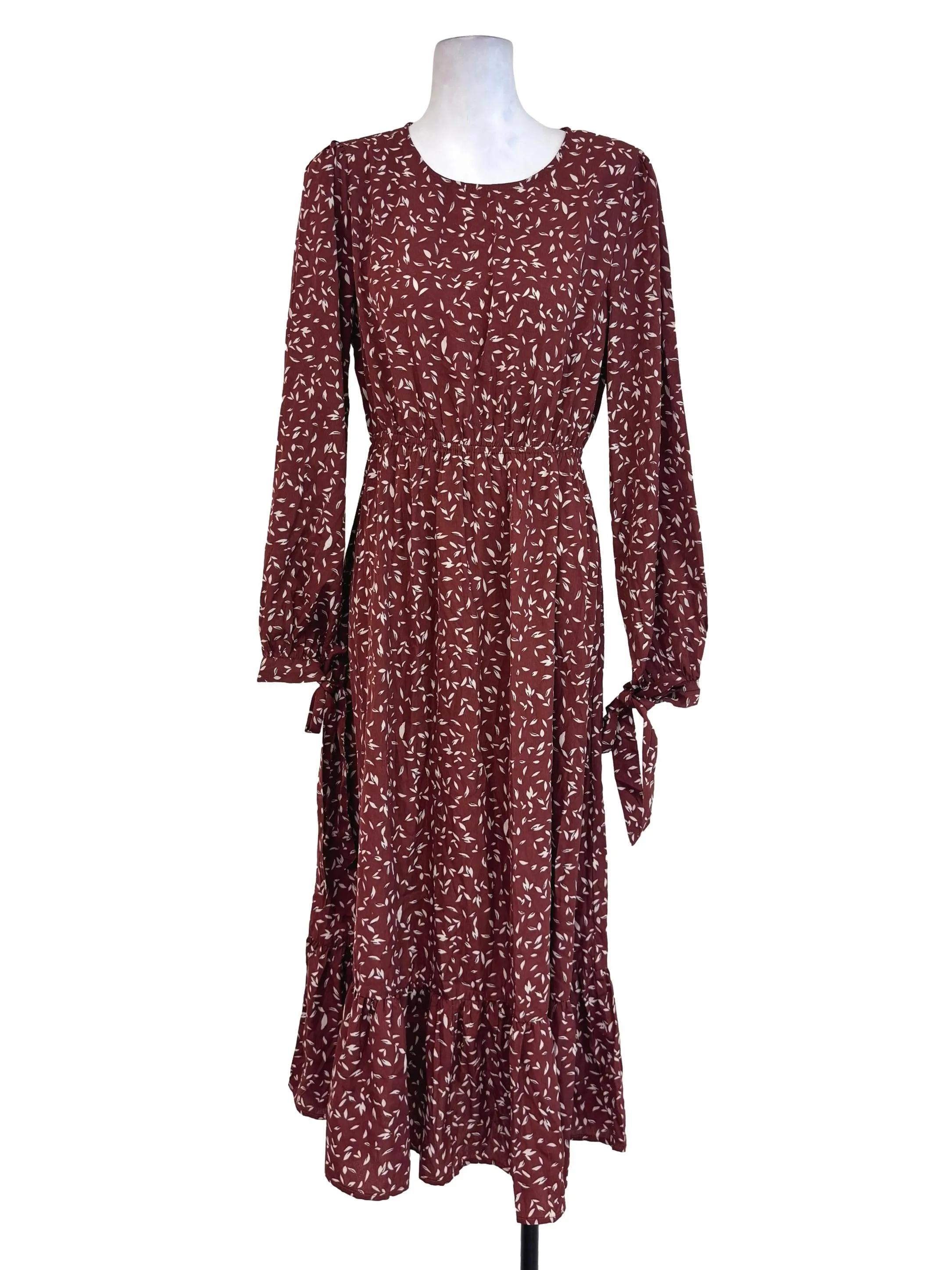 Brown Leaves Patterned Dress