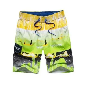 Cartoon Printed Surfing Beach Short - Green 2xl