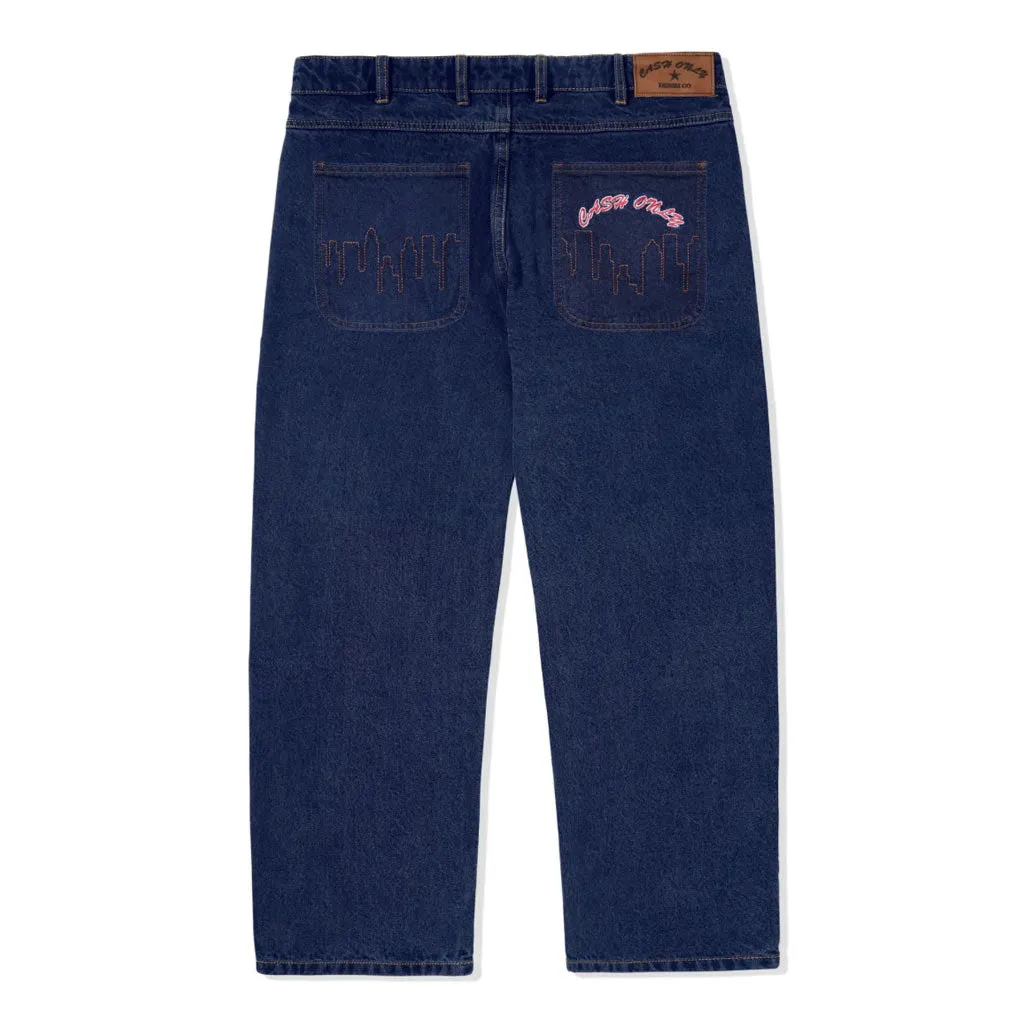 CASH ONLY LOGO BAGGY DENIM JEANS - RAW INDIGO