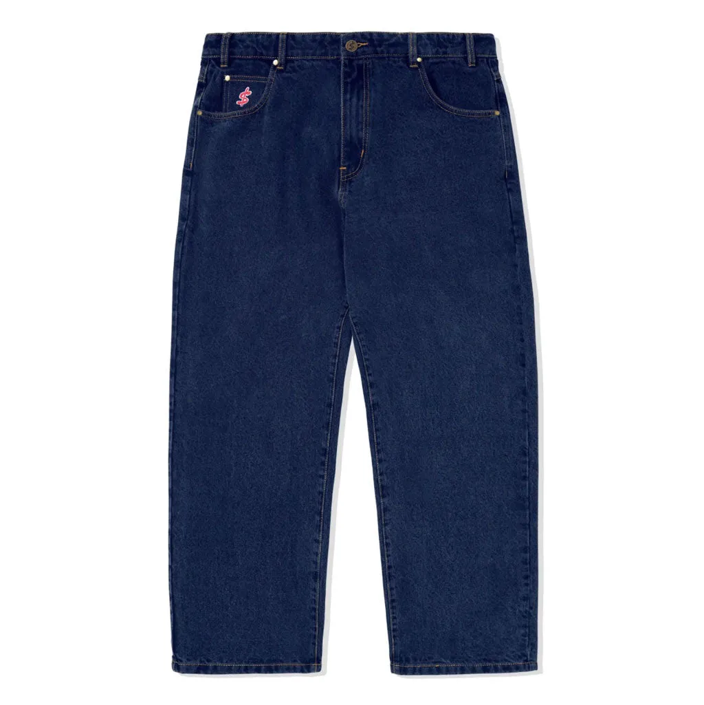 CASH ONLY LOGO BAGGY DENIM JEANS - RAW INDIGO