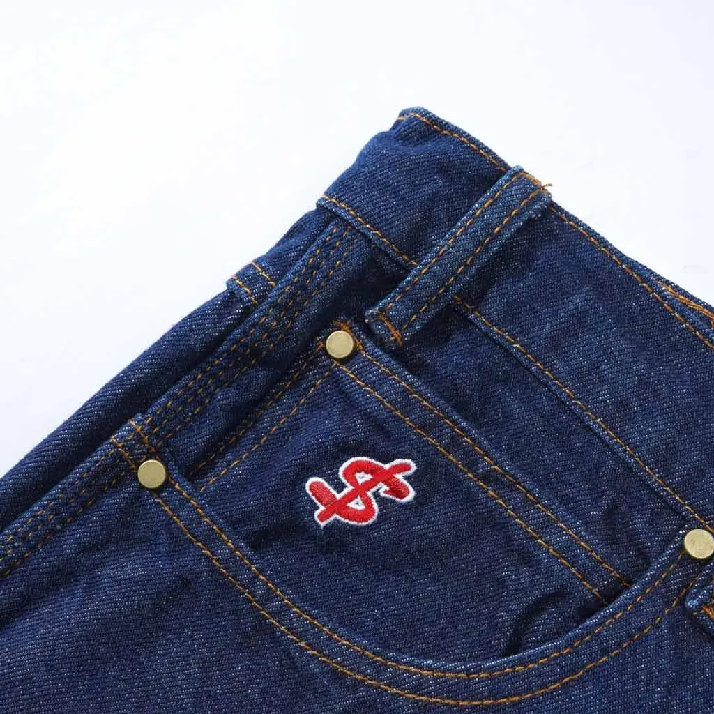 CASH ONLY LOGO BAGGY DENIM JEANS - RAW INDIGO