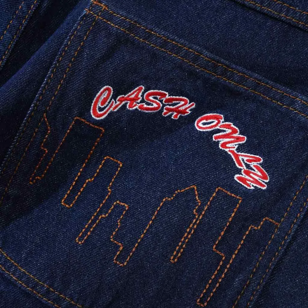 CASH ONLY LOGO BAGGY DENIM JEANS - RAW INDIGO