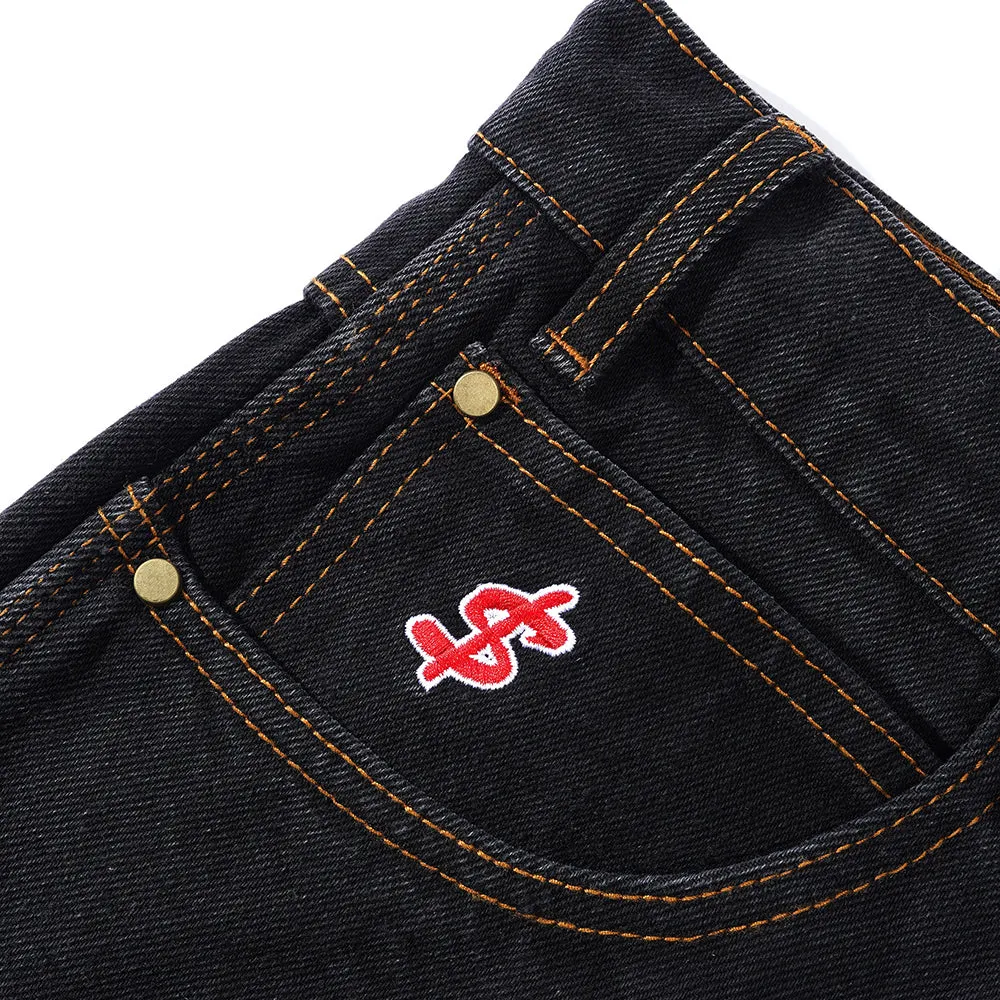Cash Only Logo Baggy Denim Jeans Washed Black