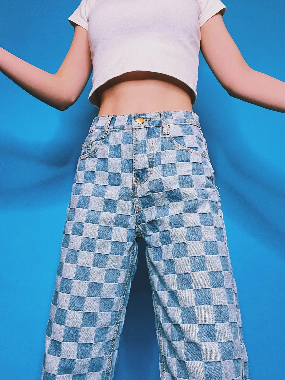 CHECKER BLUE WASH JEANS