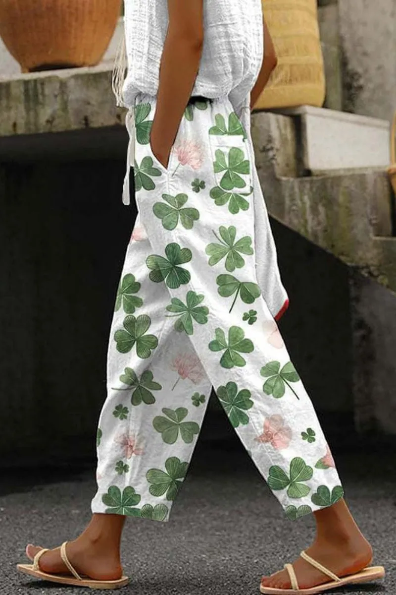 Chouyatou Women's Vintage Floral Print High Elastic Waist Wide Leg Capri Beach Palazzo Pants with Pockets
