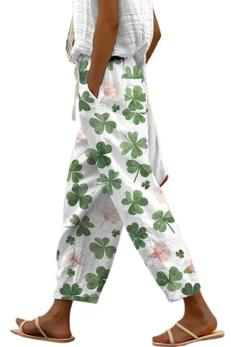 Chouyatou Women's Vintage Floral Print High Elastic Waist Wide Leg Capri Beach Palazzo Pants with Pockets