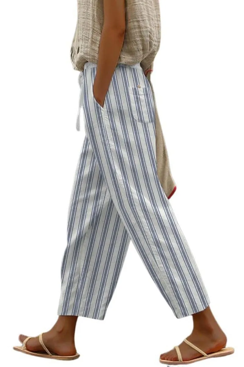 Chouyatou Women's Vintage Floral Print High Elastic Waist Wide Leg Capri Beach Palazzo Pants with Pockets