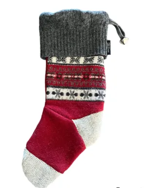 Christmas Stocking - Red & Charcoal Nordic - print on one side -064