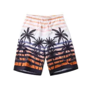 Coconut Tree Striped Beach Bermuda Shorts - Orange M