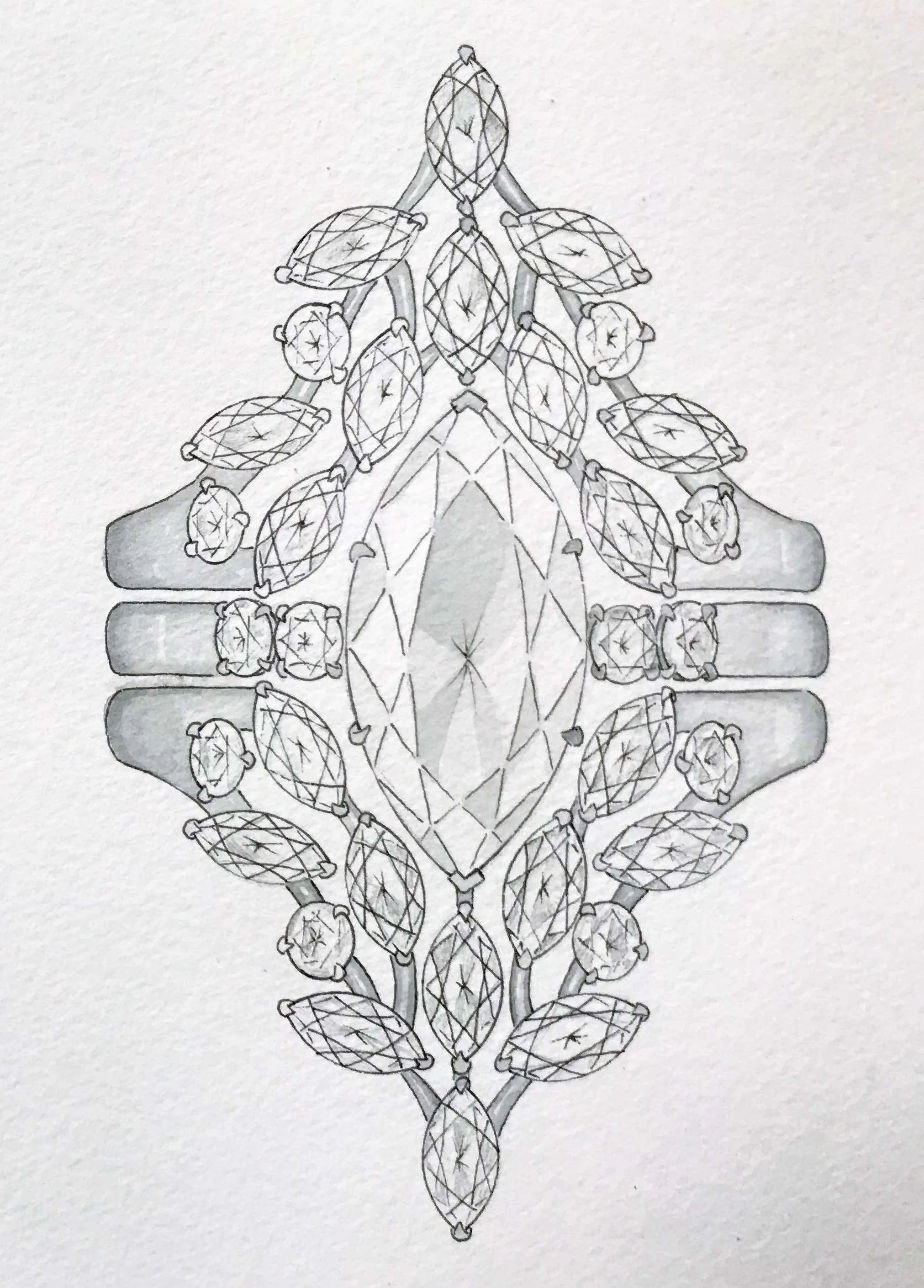 Custom Art Deco Style Marquise Diamond Ring