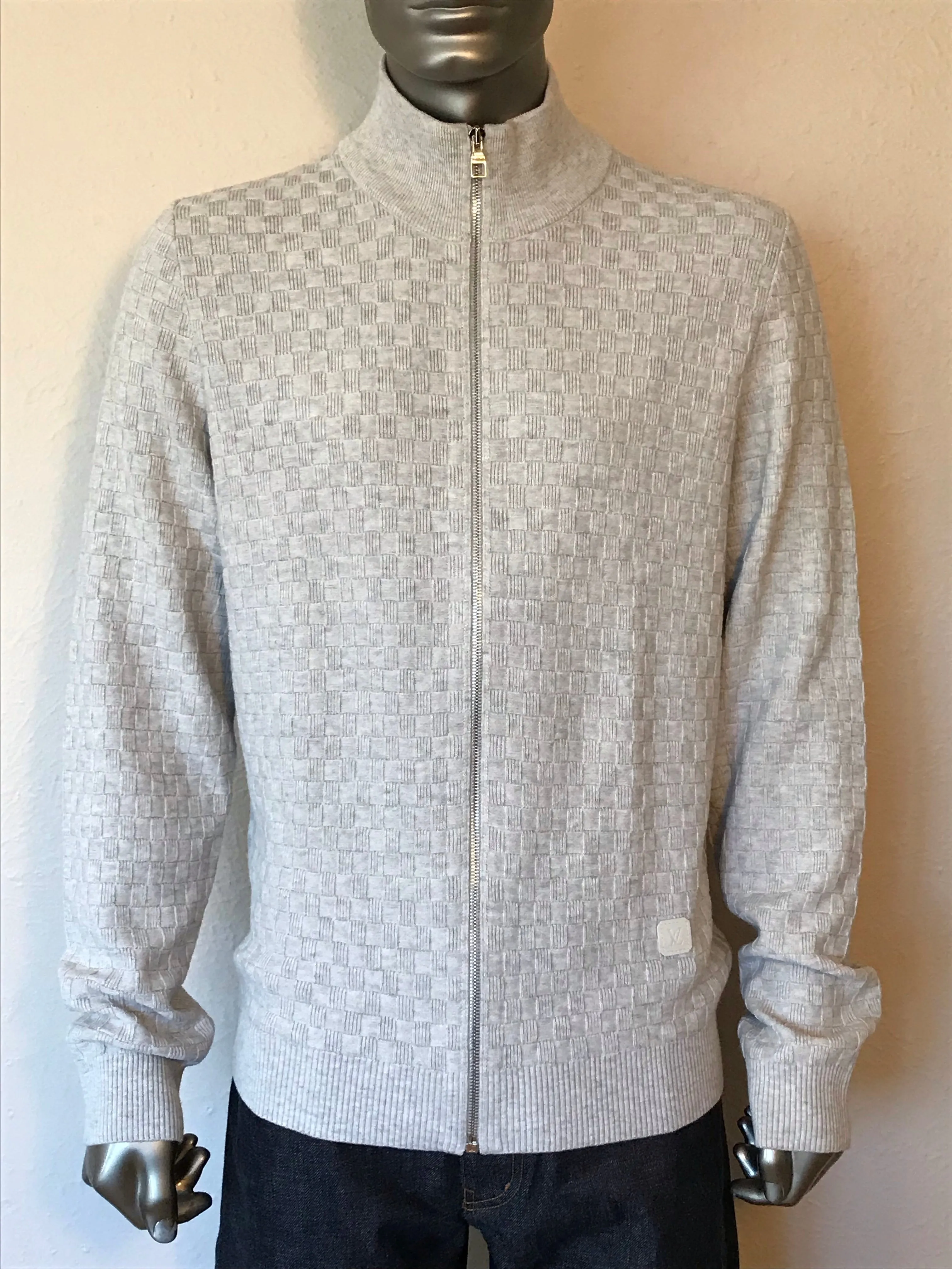 Damier Zip Up Cardigan