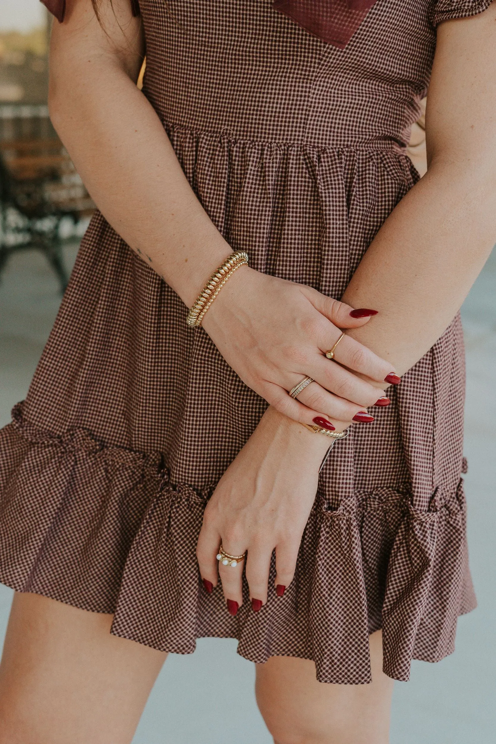 Dark Plum/Beige Chec Puff Sleeve Mini Dress JD6880