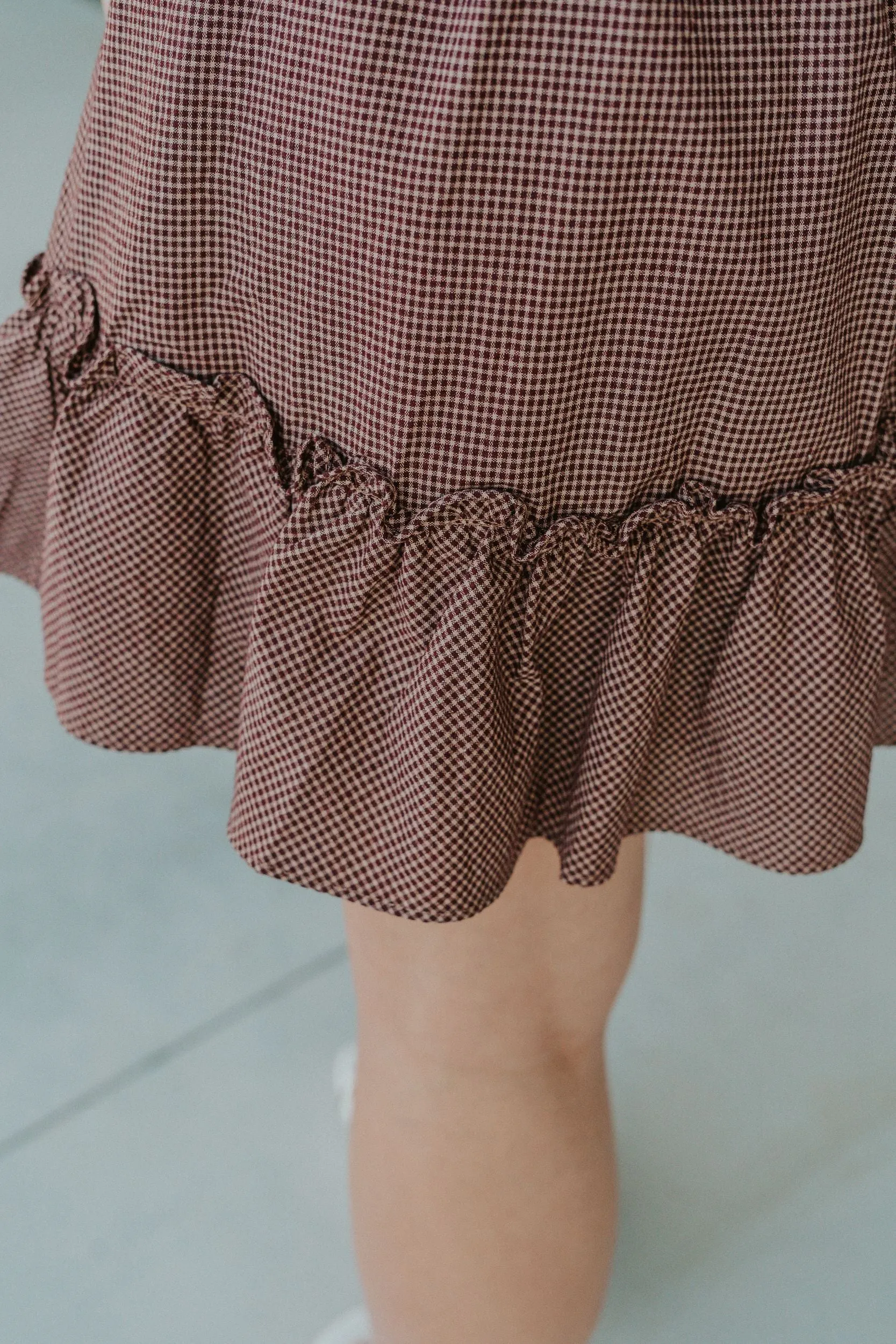 Dark Plum/Beige Chec Puff Sleeve Mini Dress JD6880