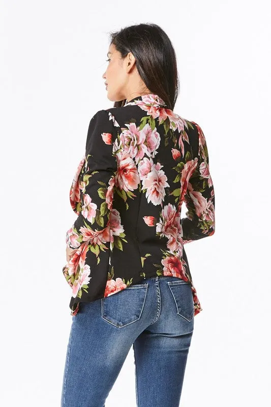 EVERLY FLORAL SATIN BLAZER