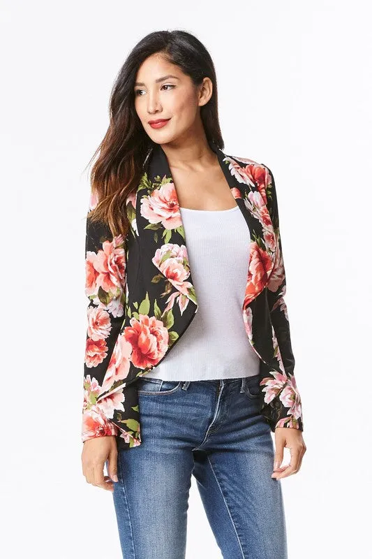 EVERLY FLORAL SATIN BLAZER