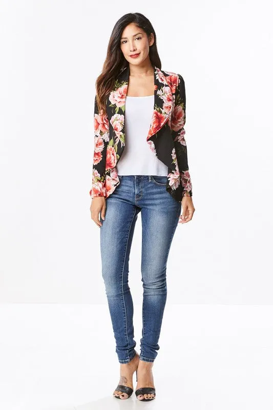 EVERLY FLORAL SATIN BLAZER