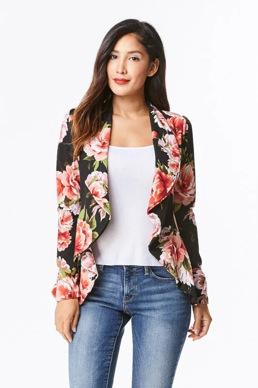 EVERLY FLORAL SATIN BLAZER