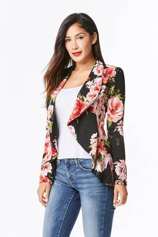 EVERLY FLORAL SATIN BLAZER