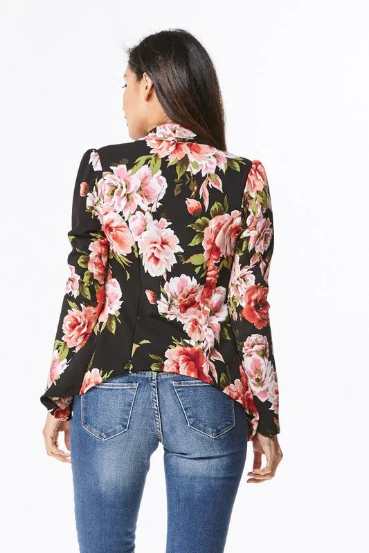 EVERLY FLORAL SATIN BLAZER