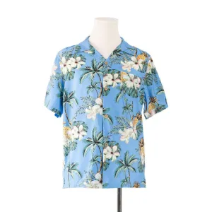 Family Matching Beach Dress and Shirt Set - Light Blue Floral Hawaiian Print