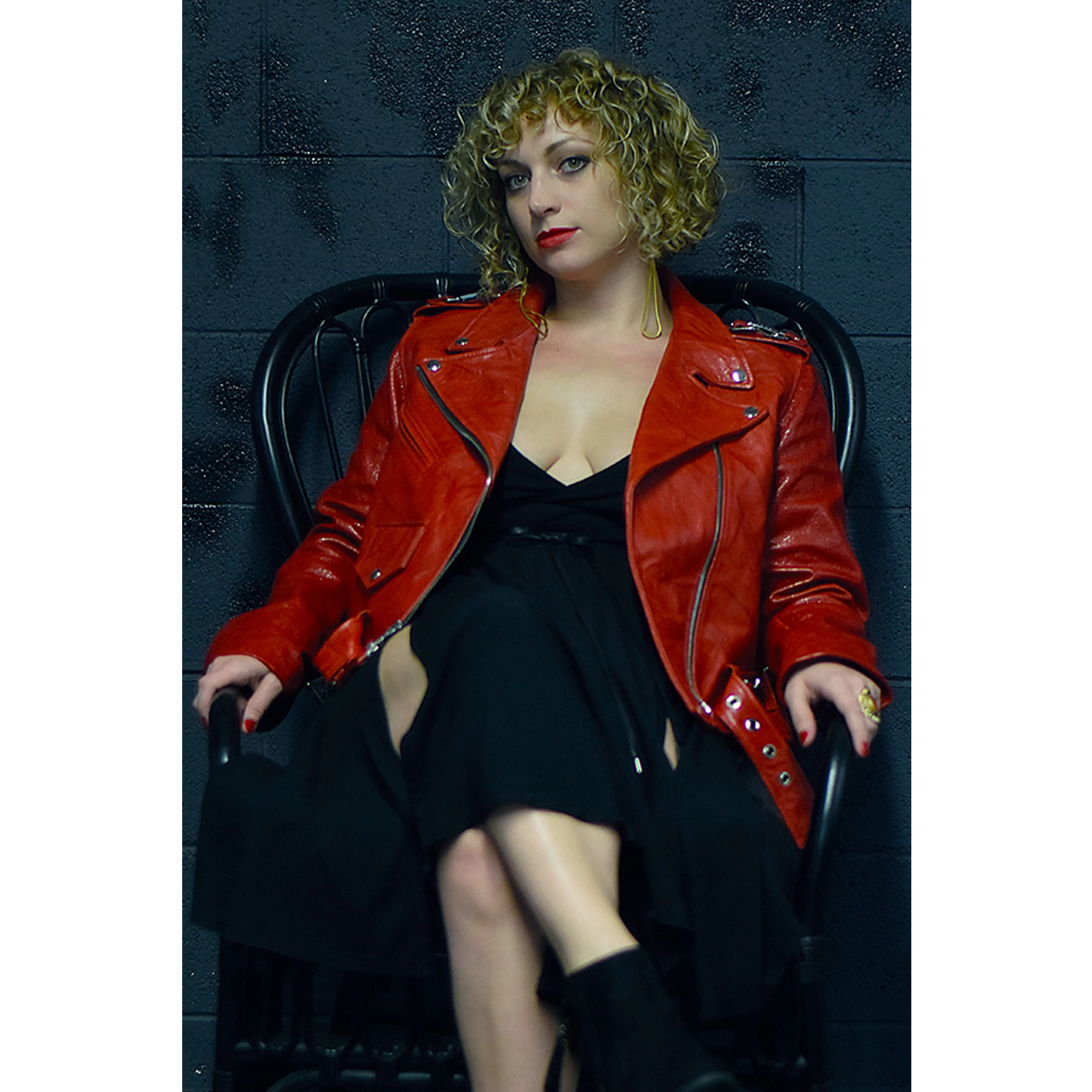 Female Cherry Red Leather Jacket,