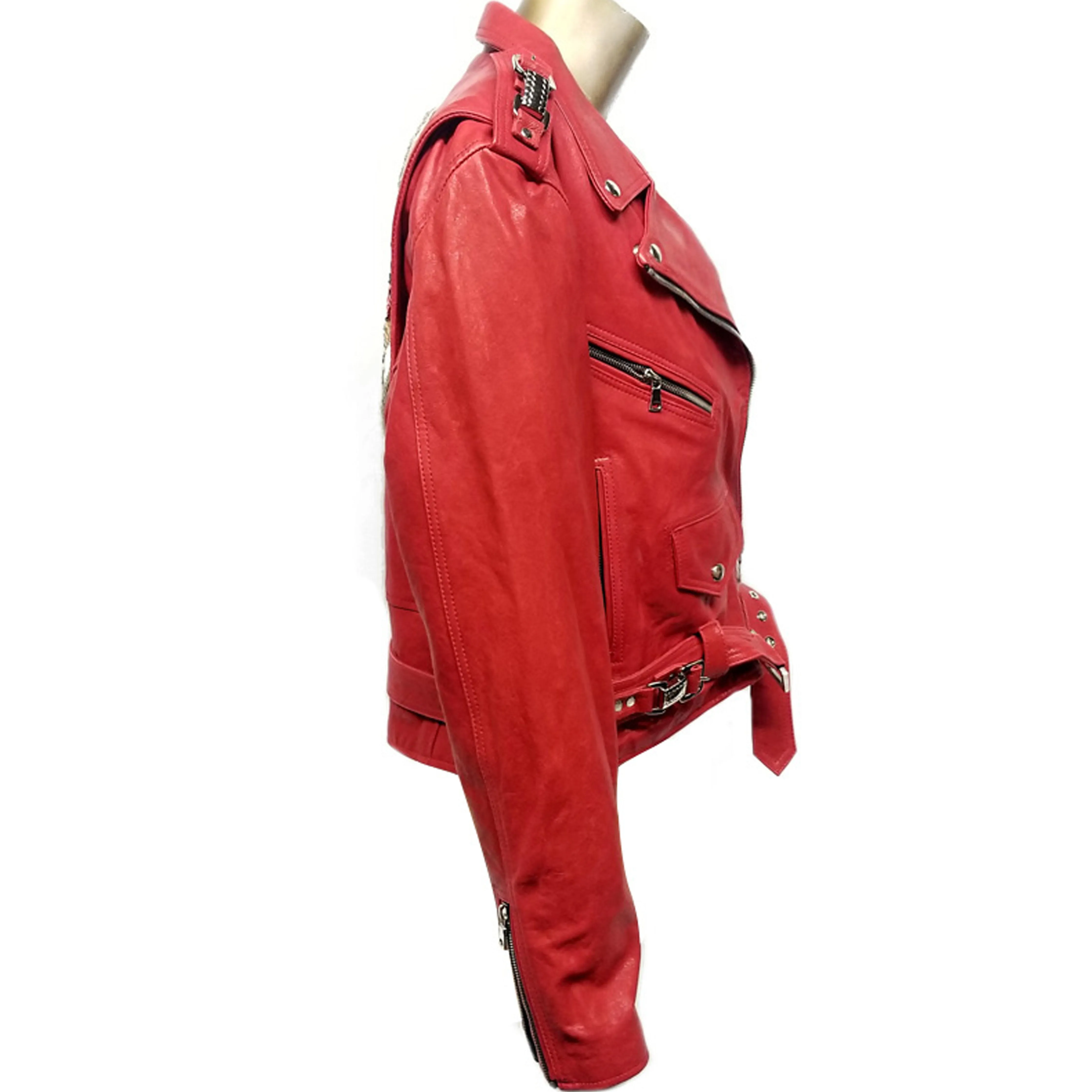 Female Cherry Red Leather Jacket,