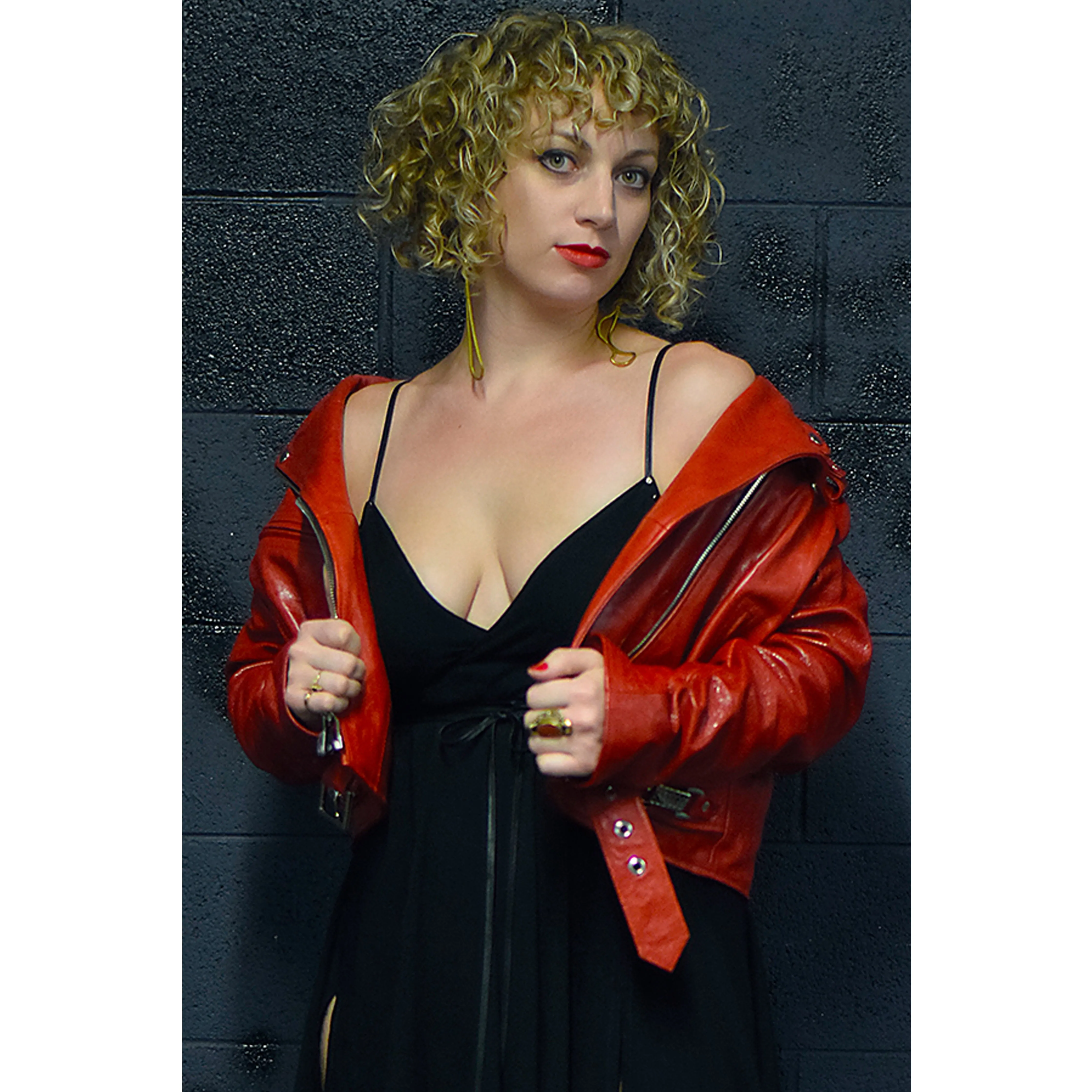 Female Cherry Red Leather Jacket,