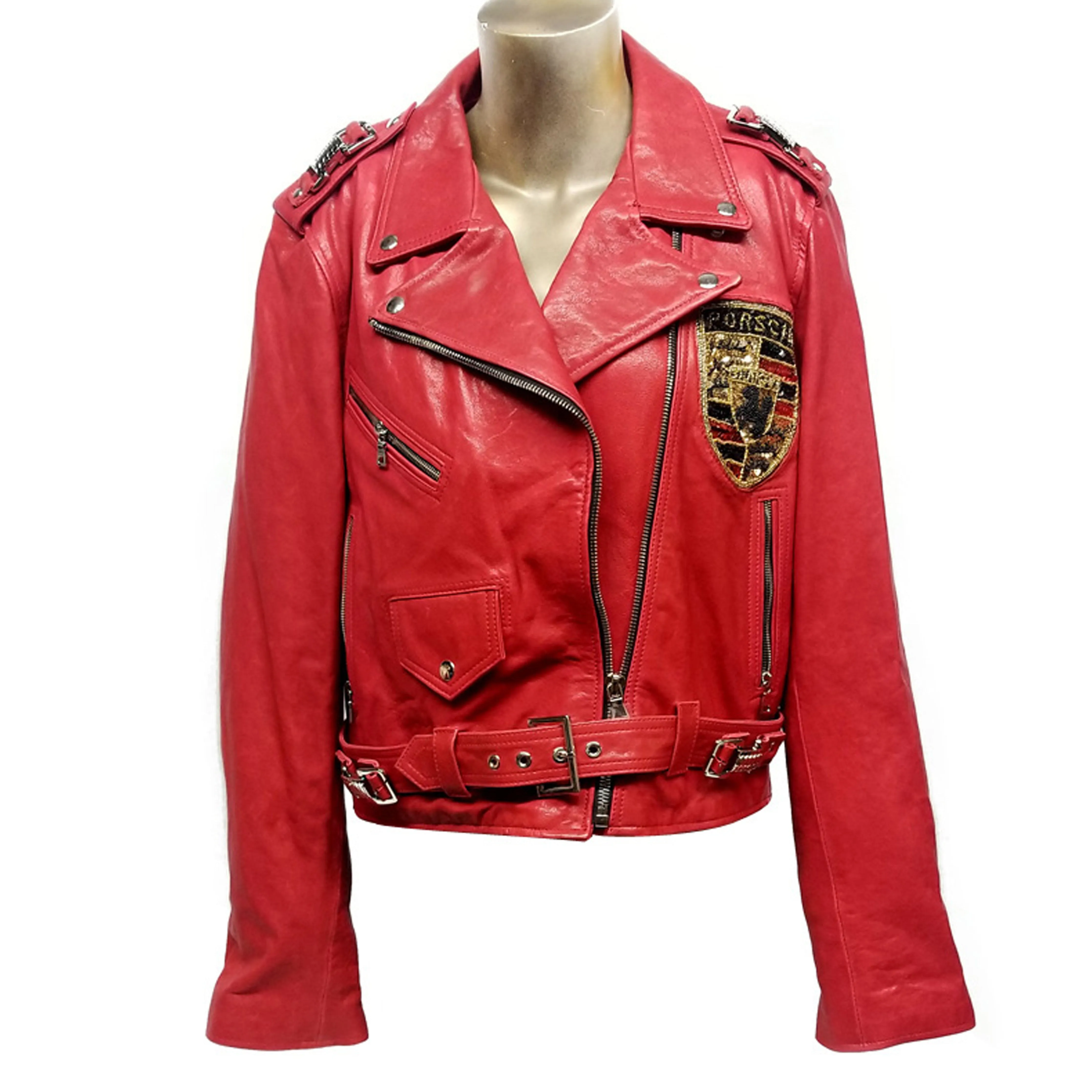 Female Cherry Red Leather Jacket,