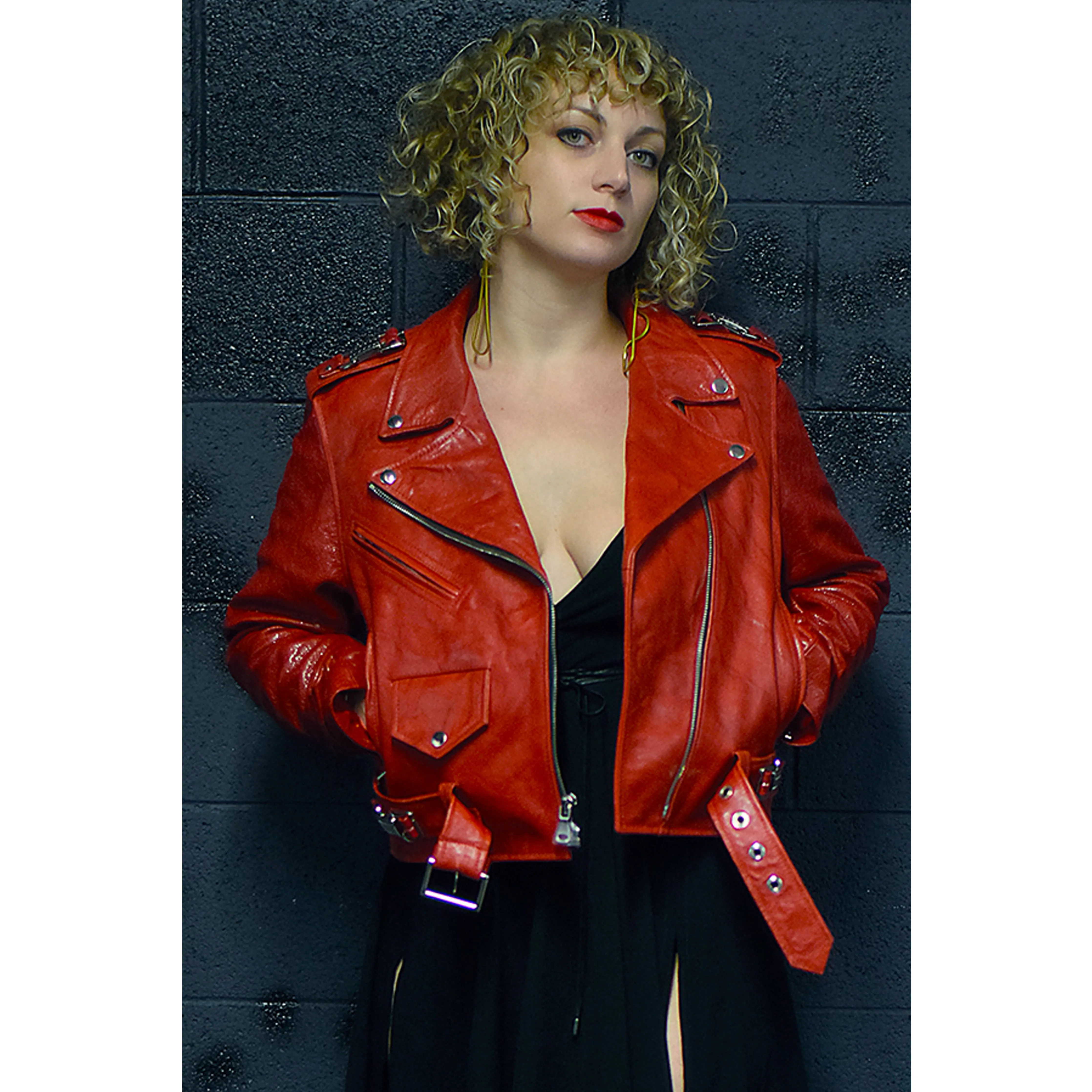Female Cherry Red Leather Jacket,