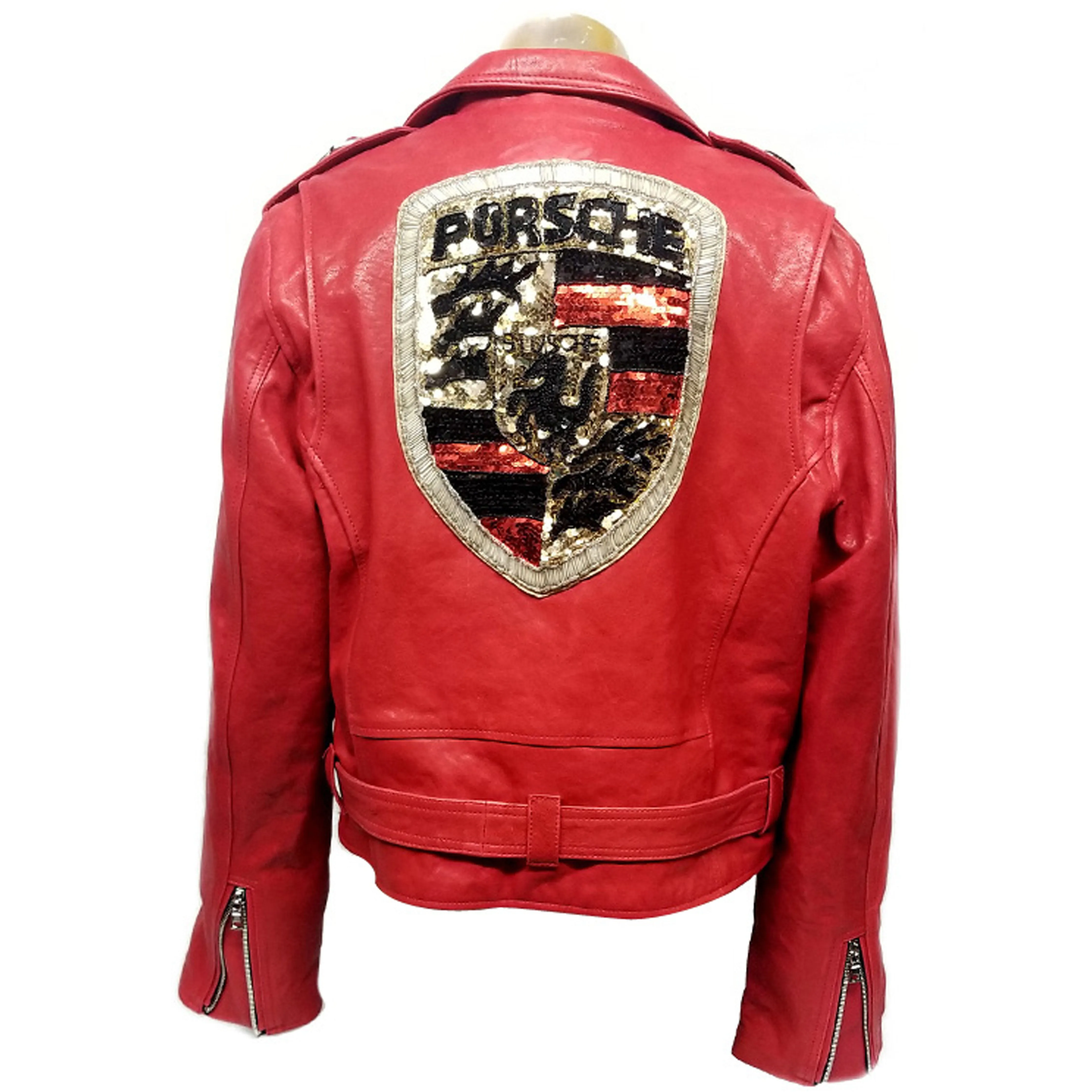 Female Cherry Red Leather Jacket,