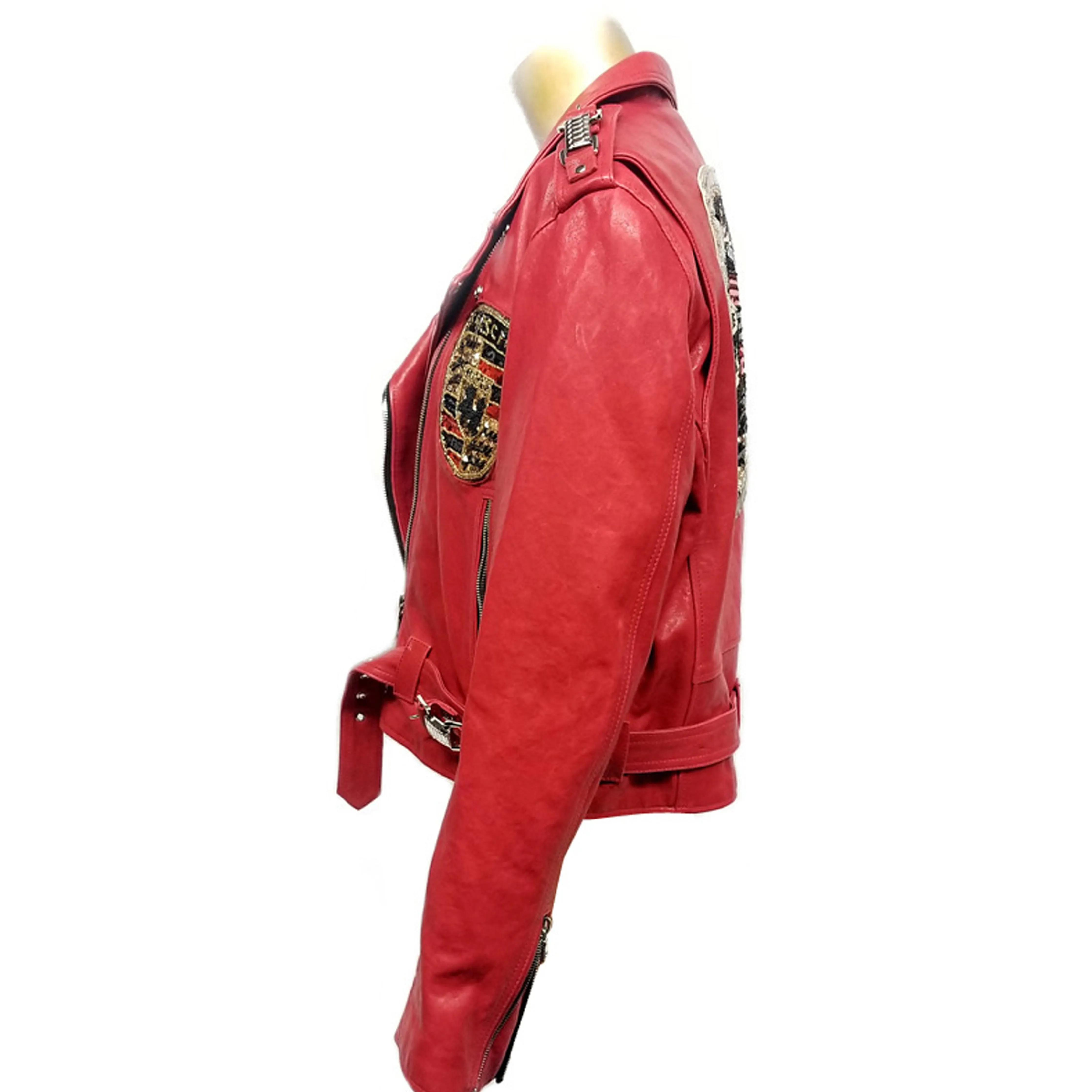 Female Cherry Red Leather Jacket,