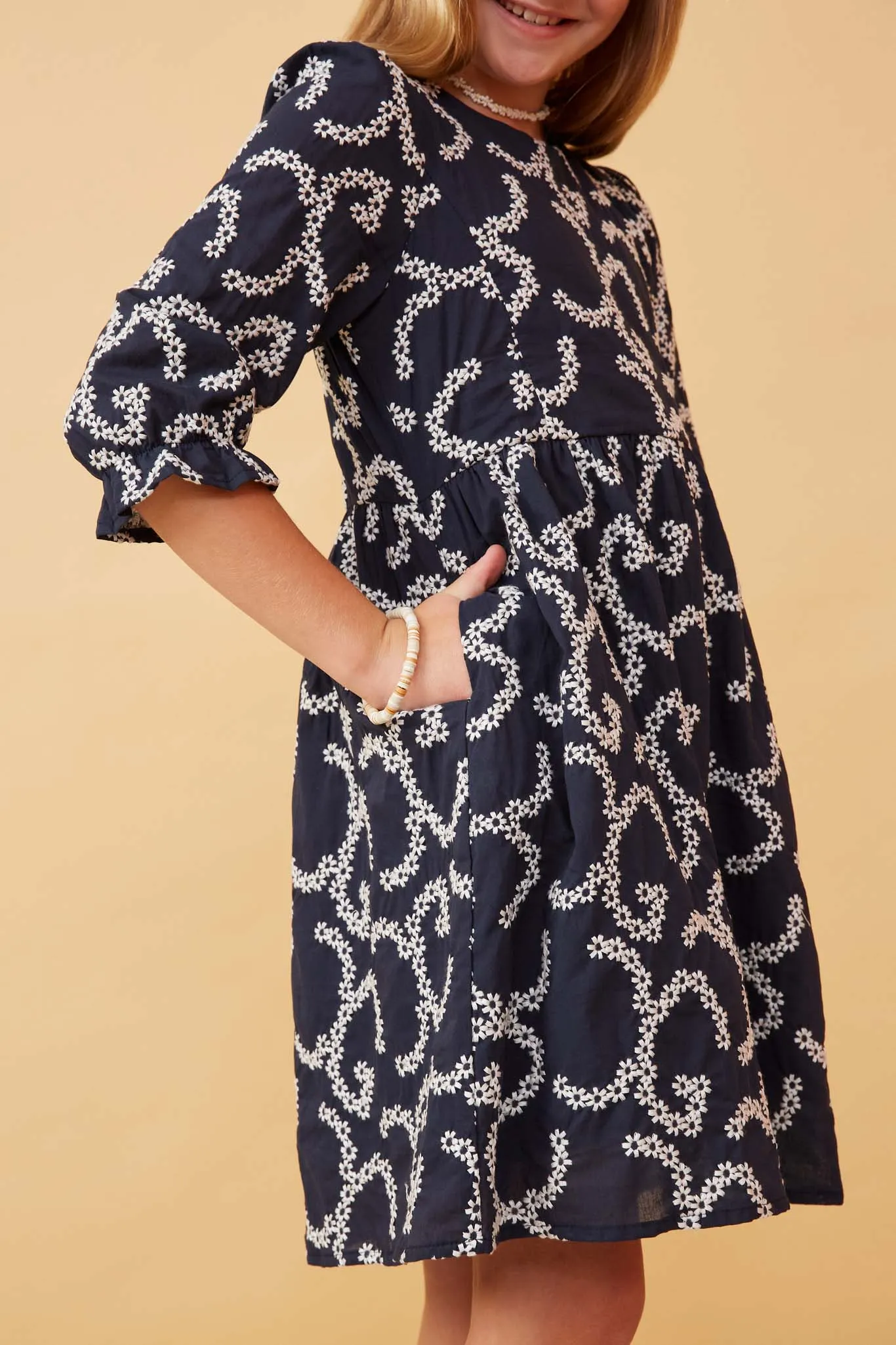 Floral Patterned Eyelet Dress