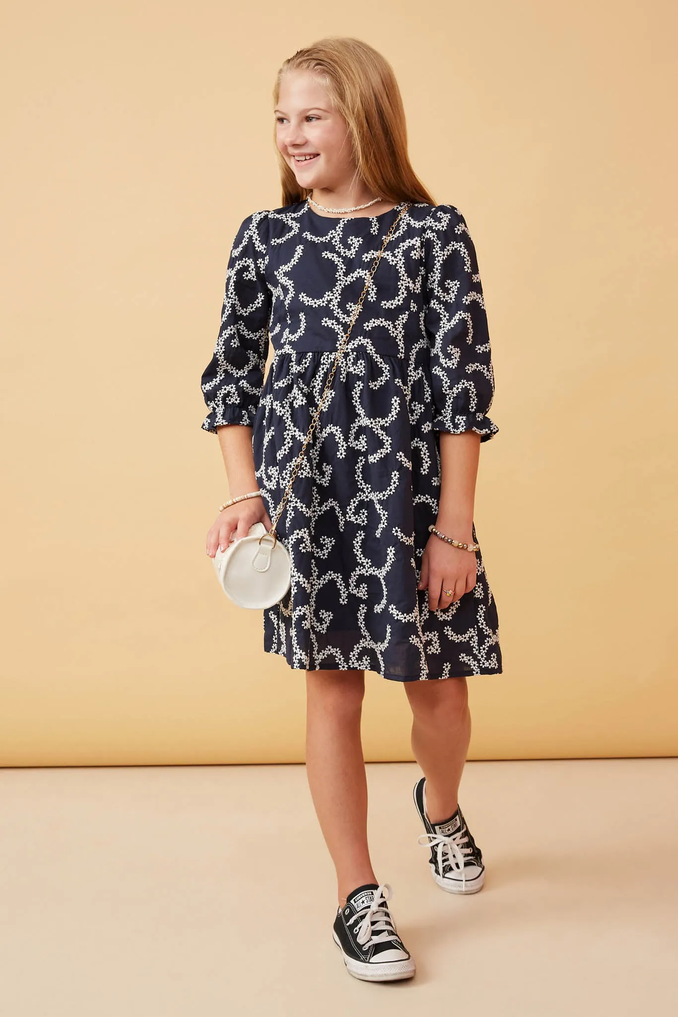 Floral Patterned Eyelet Dress